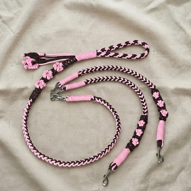 Handmade Macrame Dog Leash with Flower Accents | Boho Braided Cotton Rope Pet Lead