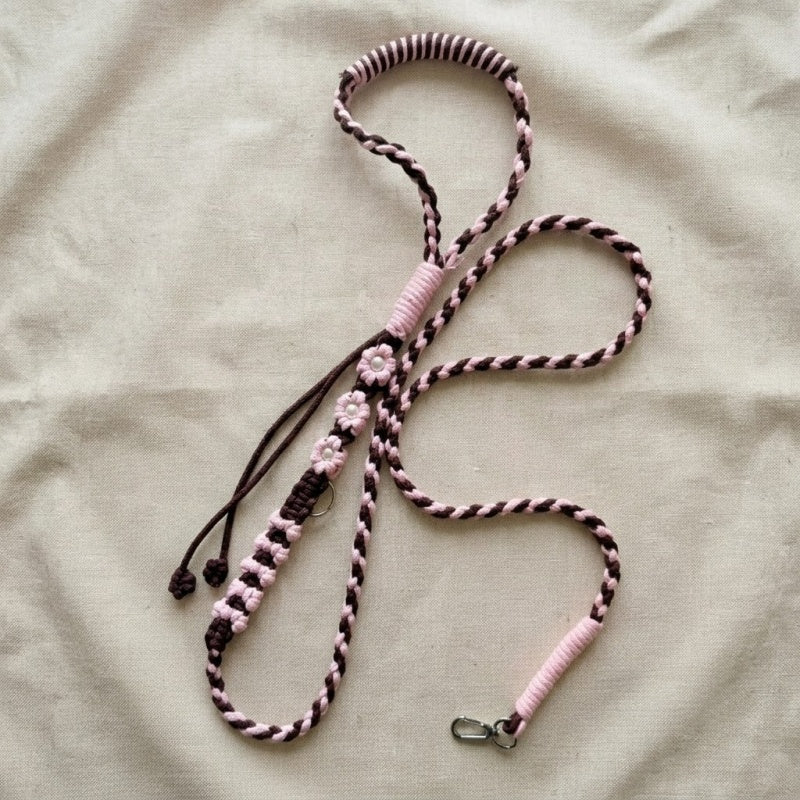 Handmade Macrame Dog Leash with Flower Accents | Boho Braided Cotton Rope Pet Lead
