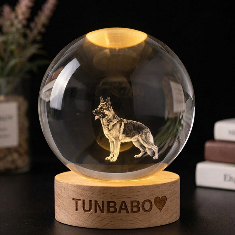 Custom 3D Crystal Photo Engraving with LED Light Base – Personalized Pet Memorial Keepsake