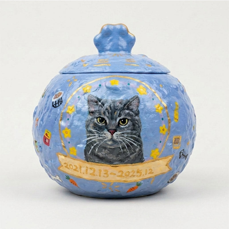 Custom Hand-Painted Ceramic Pet Urn with Personalized Portrait & Name