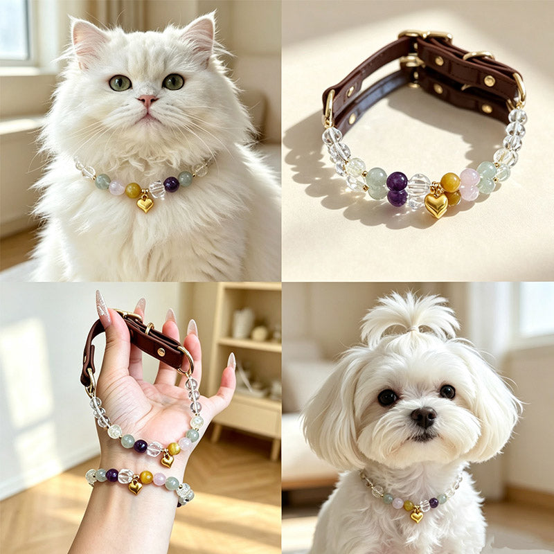 Matching Pet & Owner Crystal Jewelry Set – Multi-Gemstone Healing Collar for Dogs & Cats