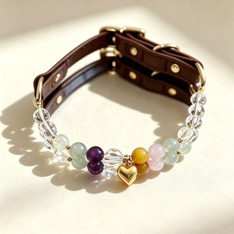 Matching Pet & Owner Crystal Jewelry Set – Multi-Gemstone Healing Collar for Dogs & Cats