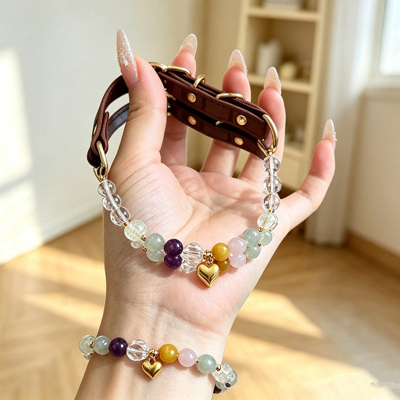 Matching Pet & Owner Crystal Jewelry Set – Multi-Gemstone Healing Collar for Dogs & Cats