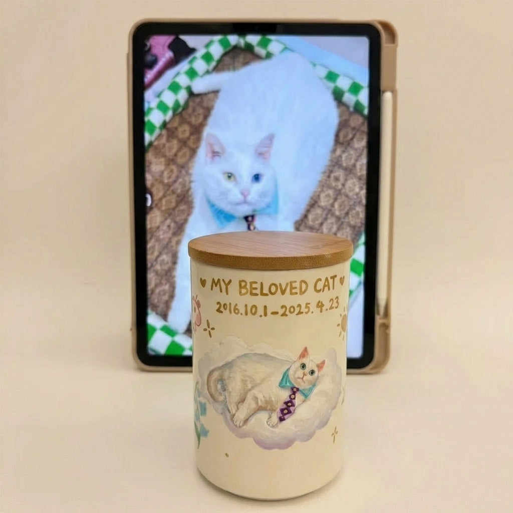 Custom Hand-Painted Pet Portrait Memorial Urn – Personalized Cremation Jar